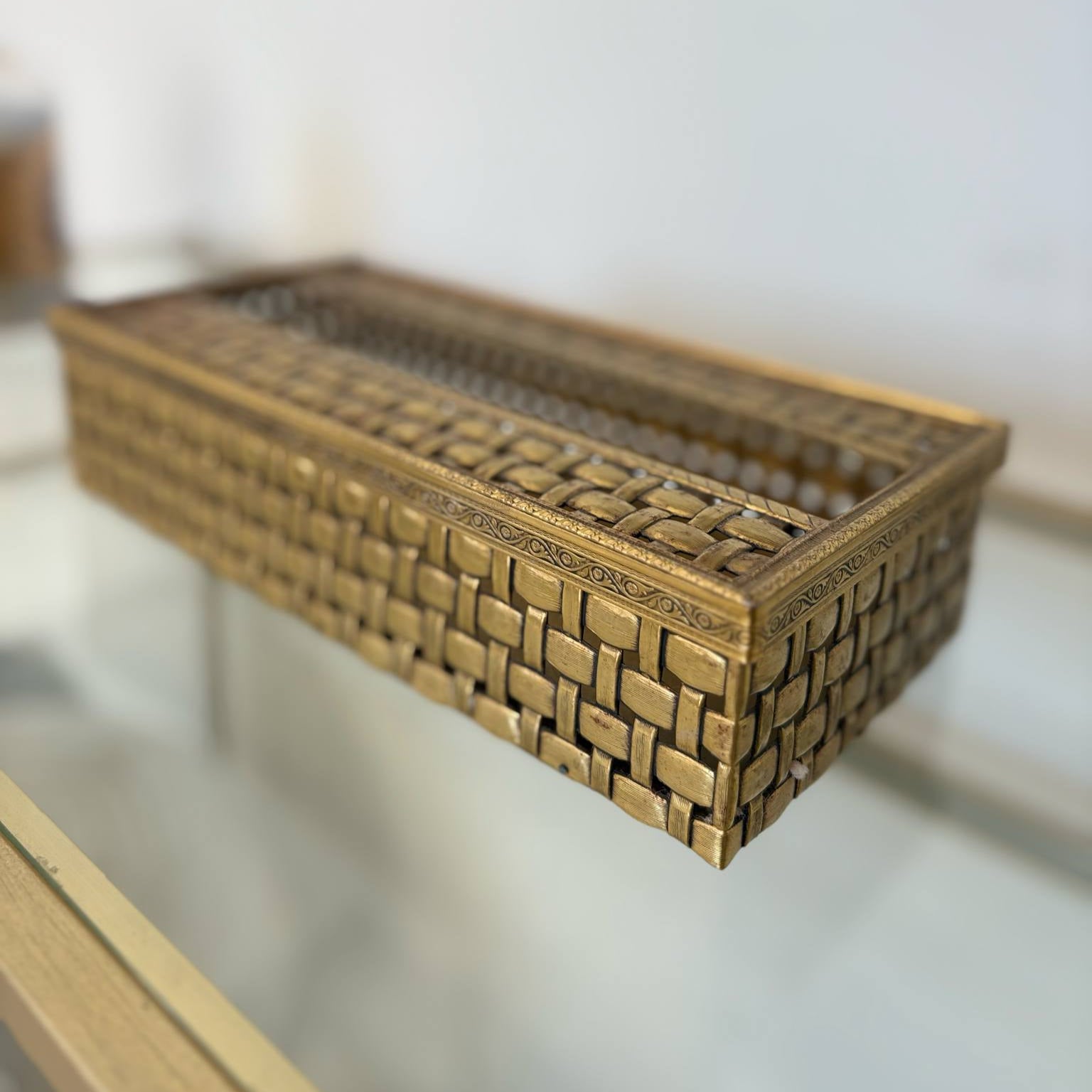 Vintage Brass Basket Weave Tissue Box | Hollywood Regency | MCM Haus of Bazar | Sydney