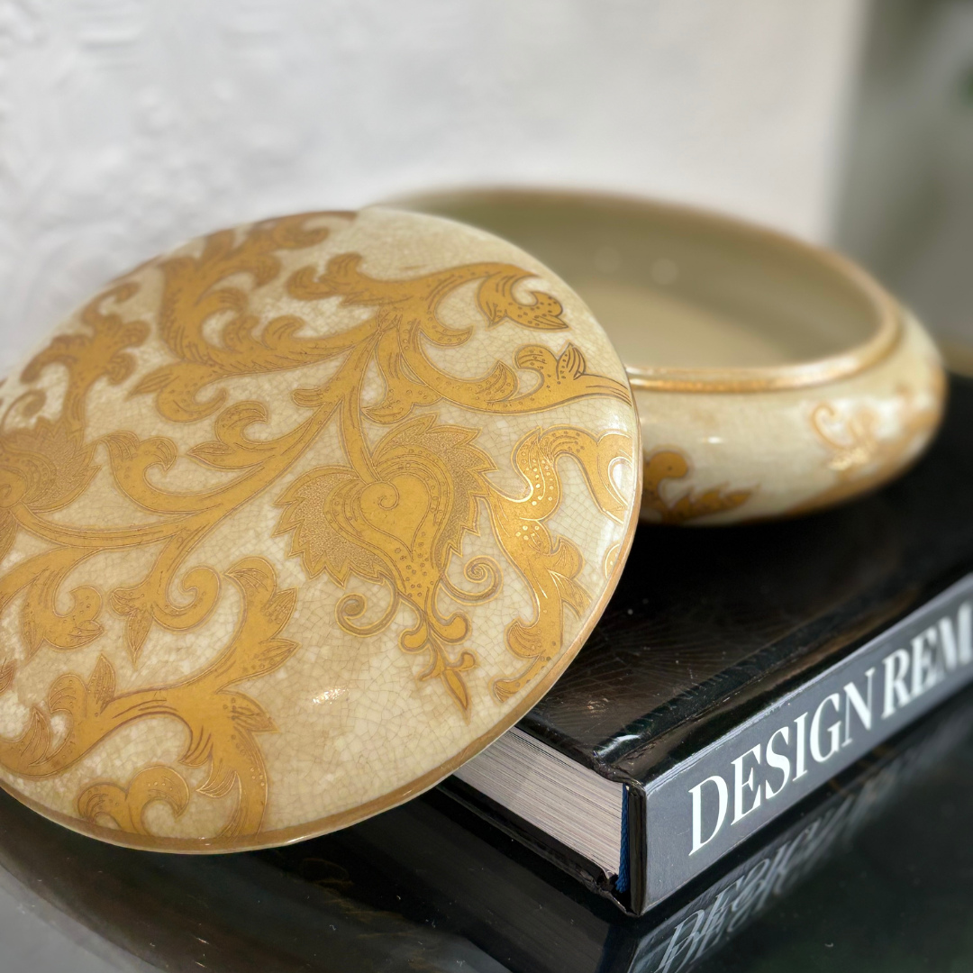 Vintage Gold ceramic trinket box | Jewellery box | Haus of Bazar | Sydney 