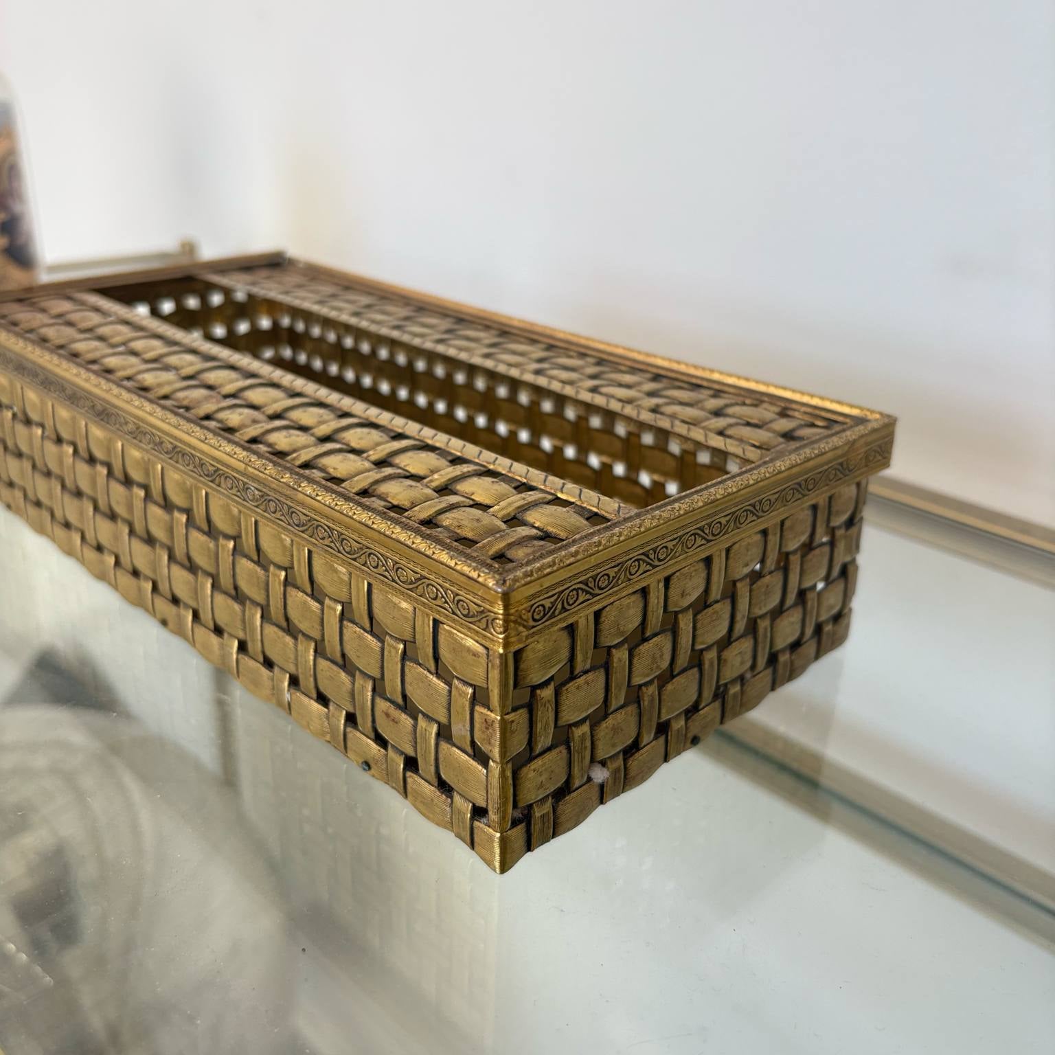 Vintage Brass Basket Weave Tissue Box | Hollywood Regency | MCM Haus of Bazar | Sydney