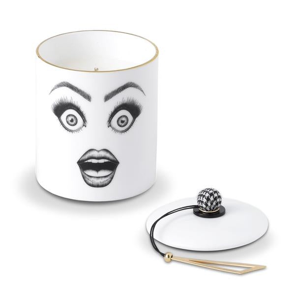 The Performer Scented Candle | Scented Candle In Fine Bone China Container | Scented Candle With Womans Face | White Fine Bone China Scented Candle | Performer Candle With Lid Off   | Haus Of Bazar | Sydney